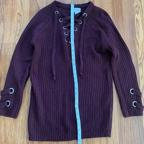 URBAN HERITAGE burgundy Lace Up Knit Sweater S - Picture 11 of 13